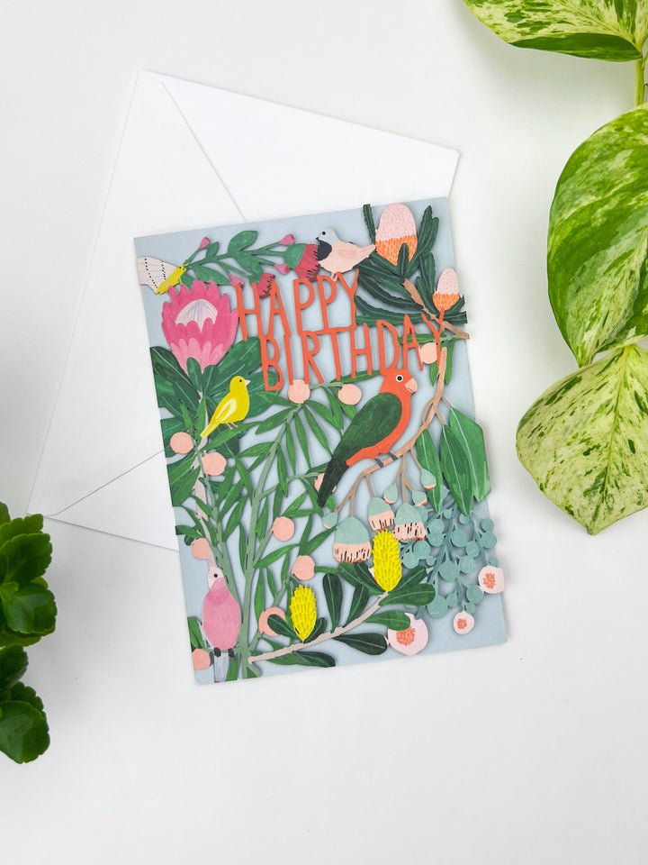 Tropical Birds Laser-cut Birthday Card