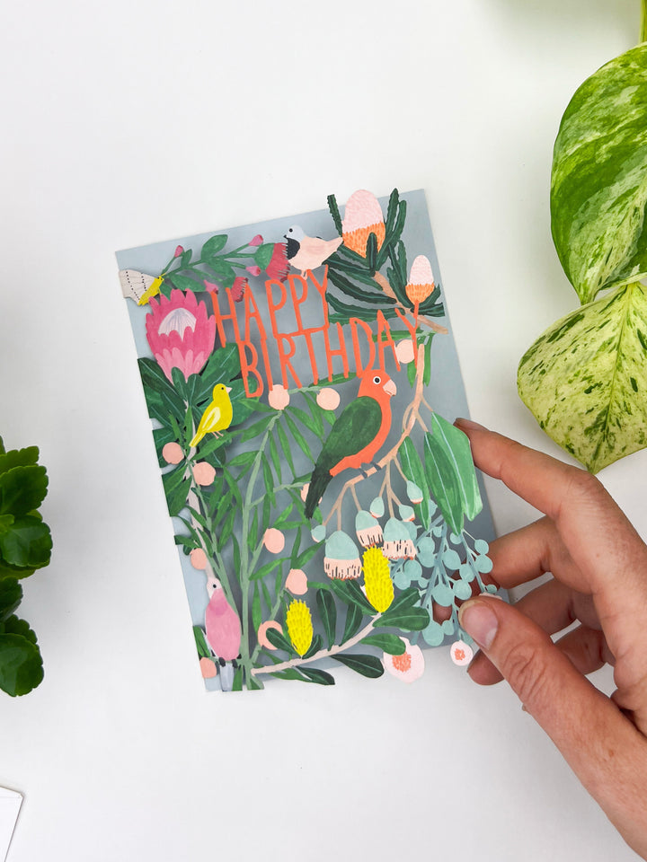 Tropical Birds Laser-cut Birthday Card