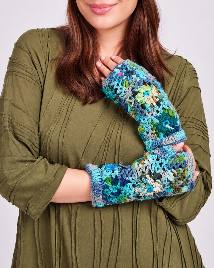 Faye’s Floral Crochet Recycled Silk &amp; Wool Handwarmers