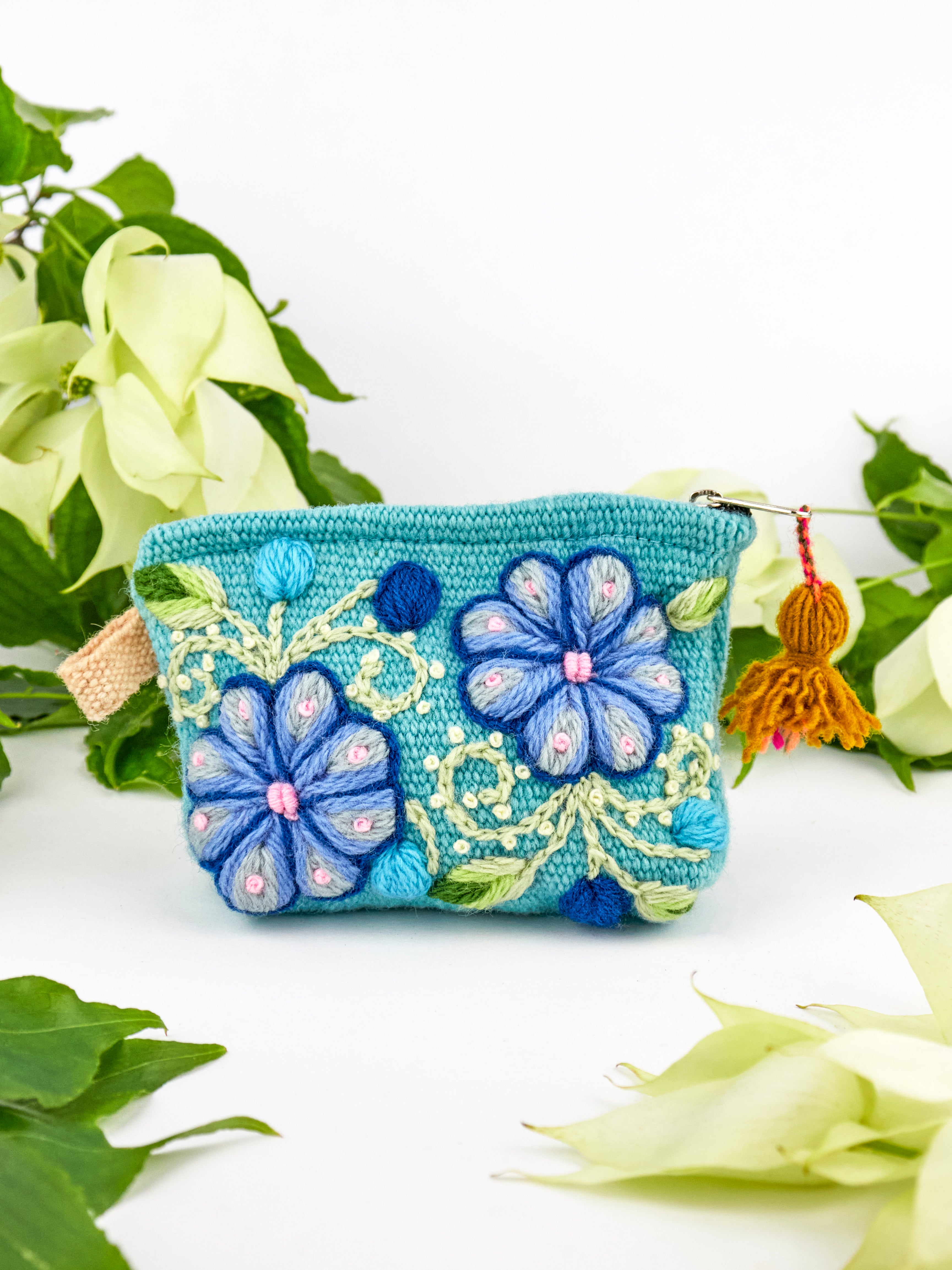Victoria Hand Embroidered Coin Purse, Colorful Floral Mini Pouch