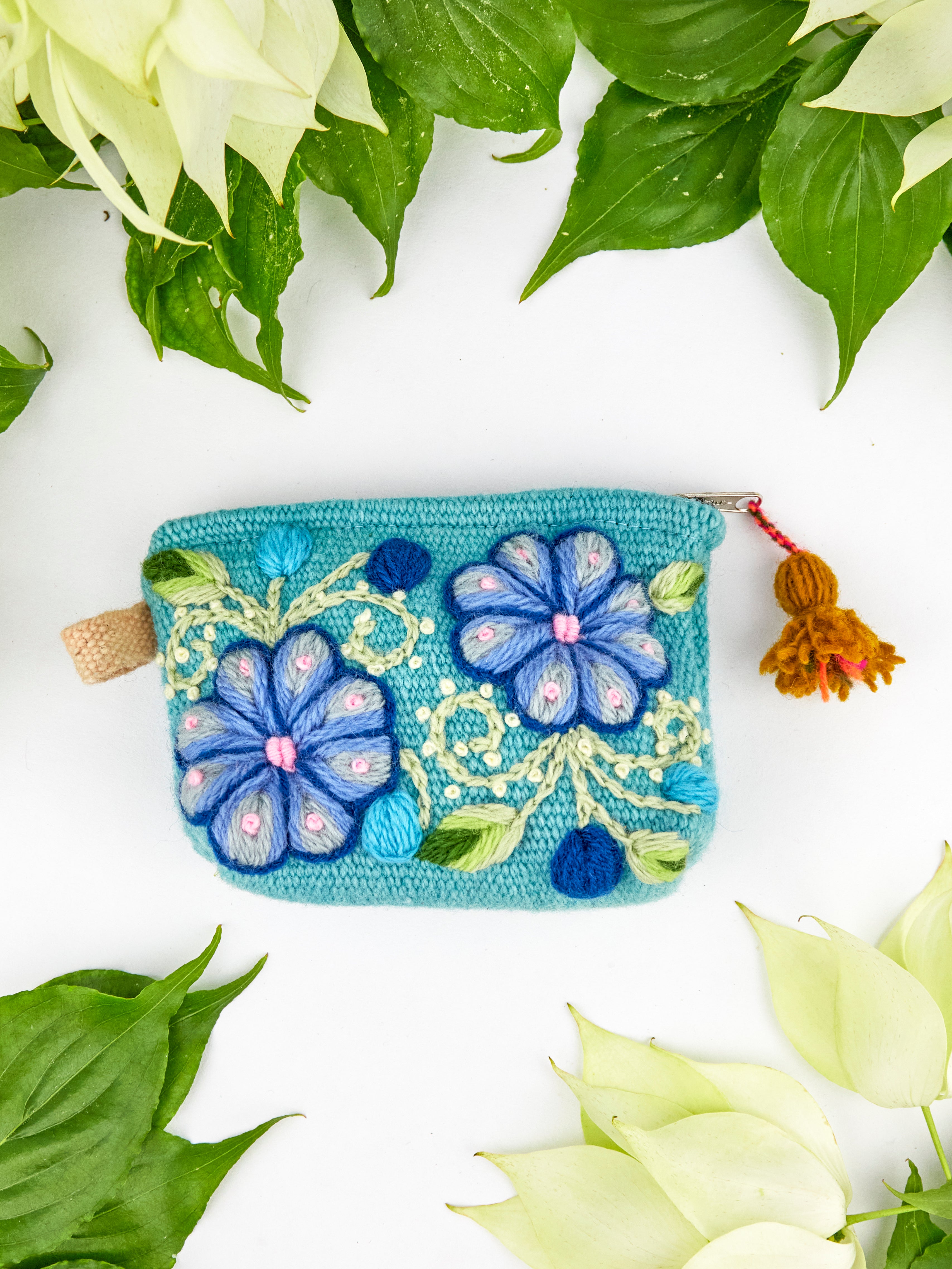 Victoria Hand Embroidered Coin Purse, Colorful Floral Mini Pouch
