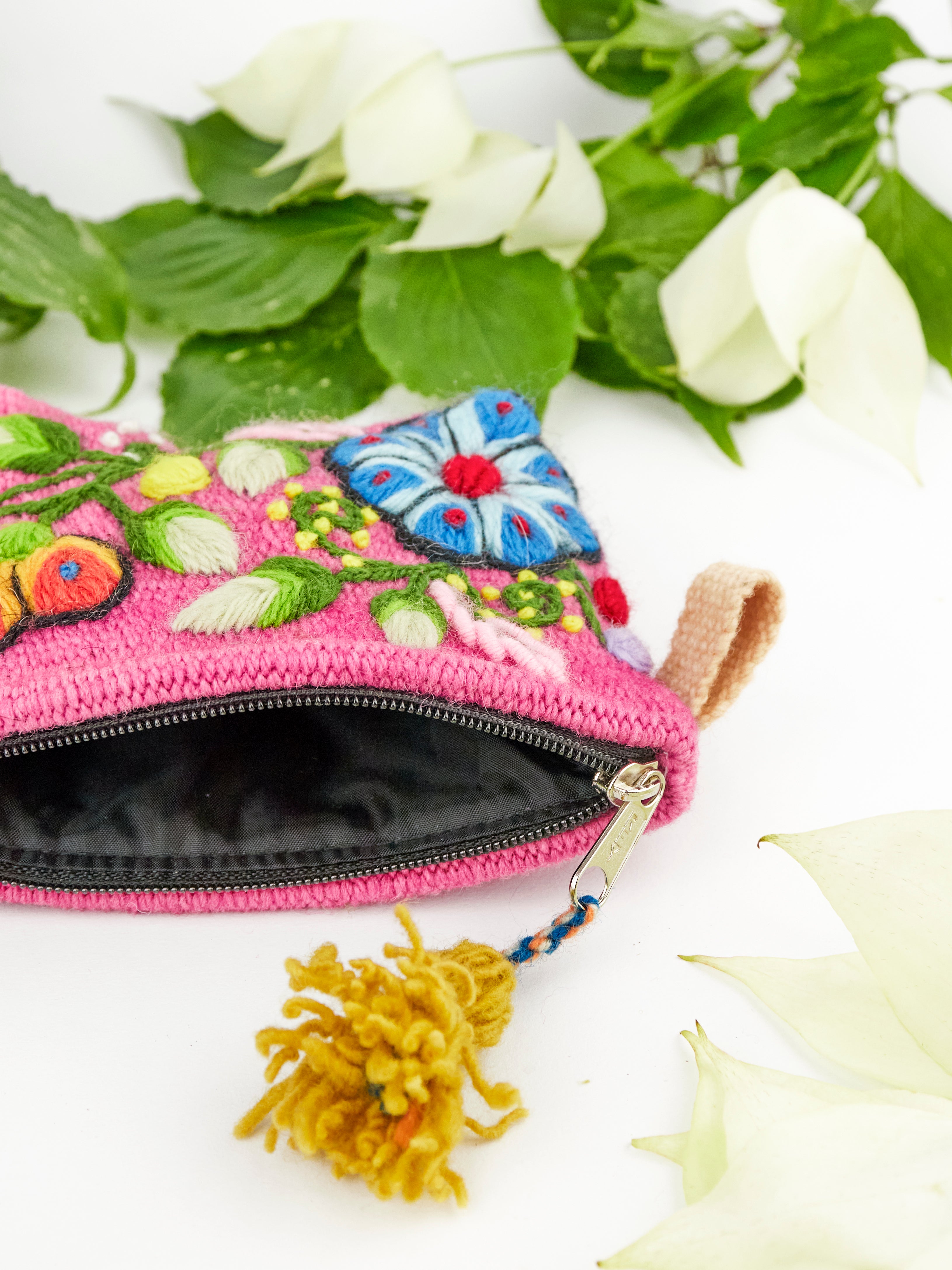Victoria Hand Embroidered Coin Purse, Colorful Floral Mini Pouch