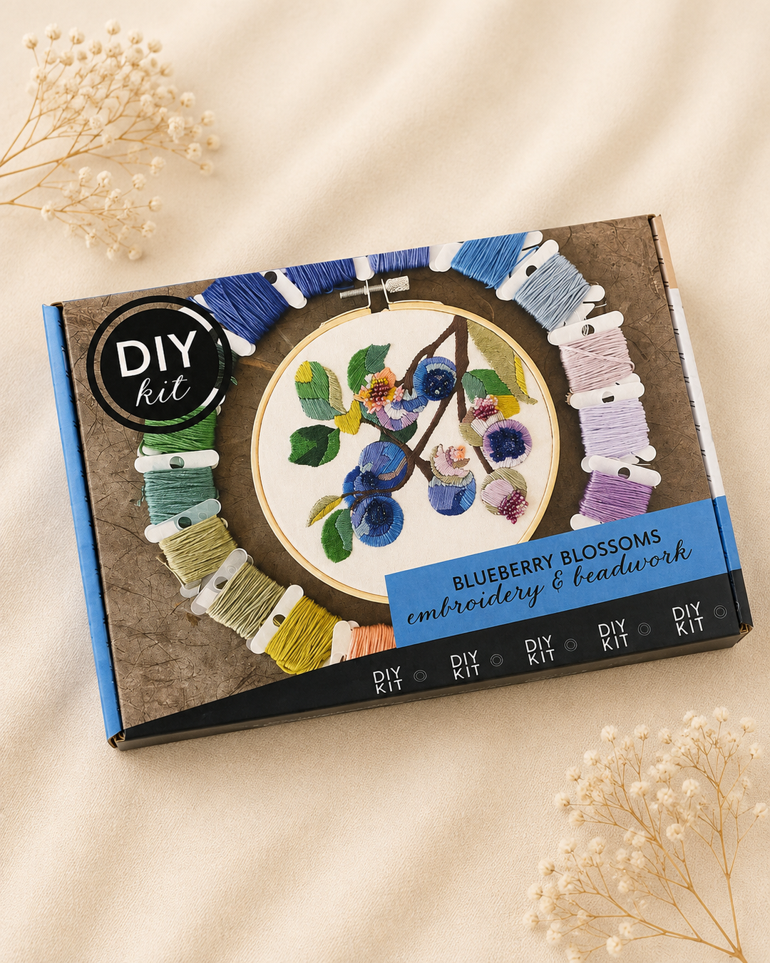 Blueberry Blossoms Embroidery &amp; Beadwork Kit – Kate Wyatt Fine Art