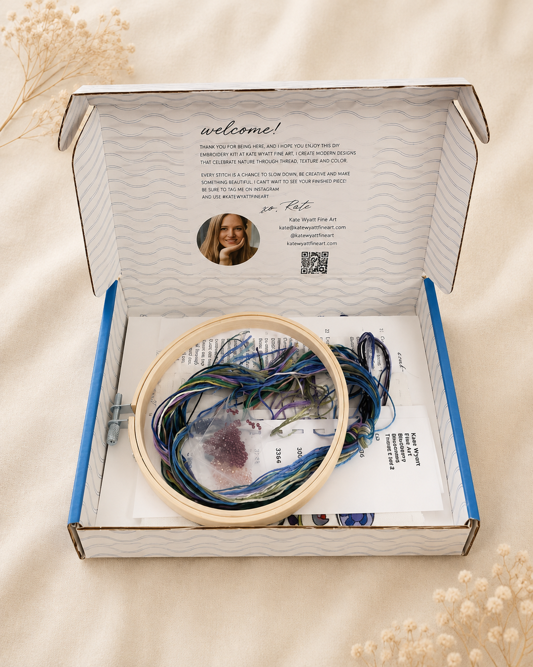 Blueberry Blossoms Embroidery &amp; Beadwork Kit – Kate Wyatt Fine Art