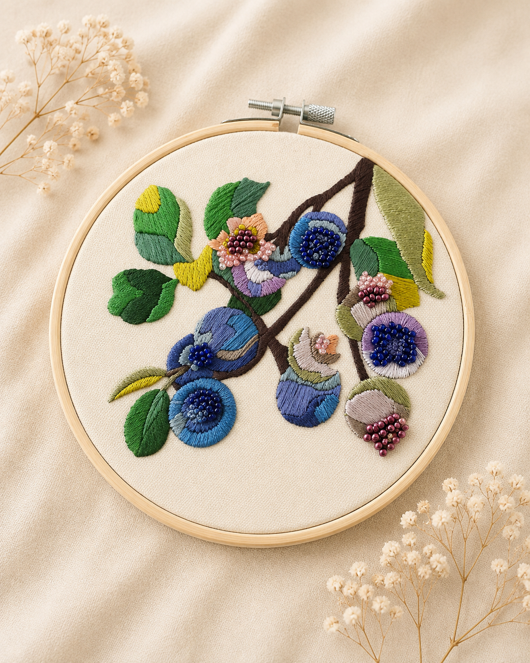 Blueberry Blossoms Embroidery &amp; Beadwork Kit – Kate Wyatt Fine Art
