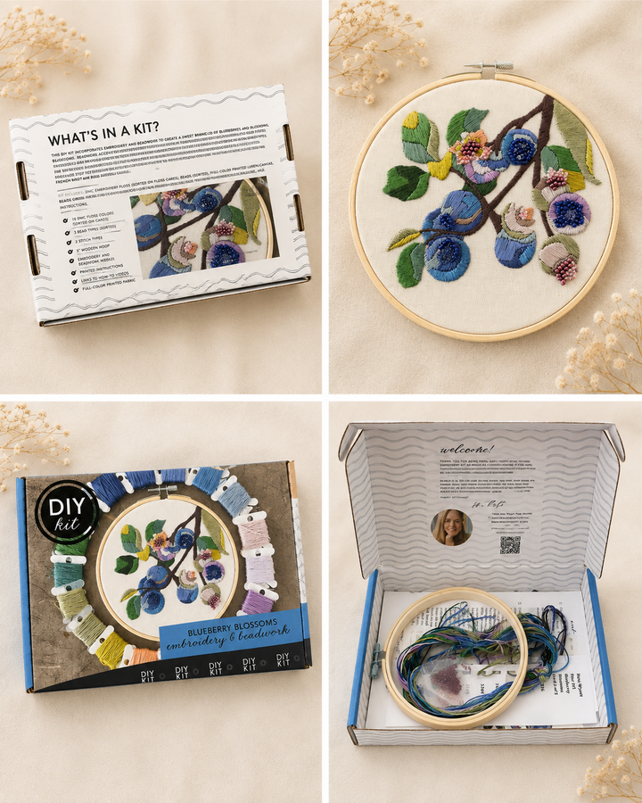 Blueberry Blossoms Embroidery &amp; Beadwork Kit – Kate Wyatt Fine Art