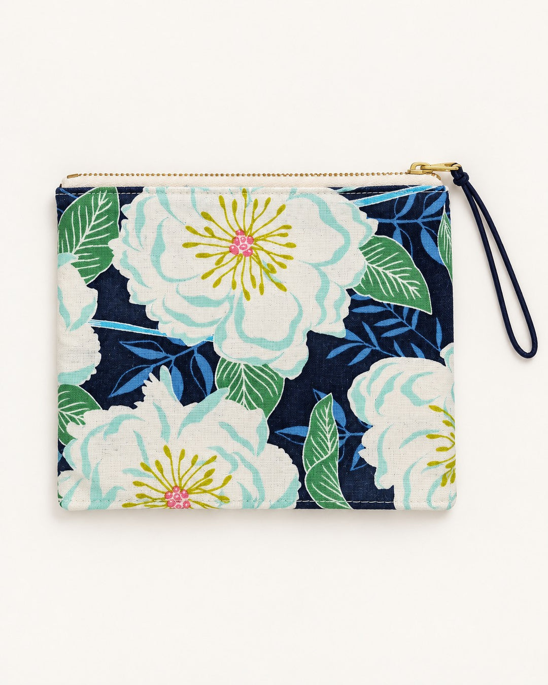 Blue Camelias Floral Mini Zip Pouch
