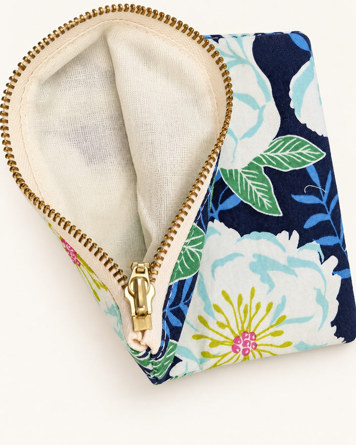 Blue Camelias Floral Mini Zip Pouch