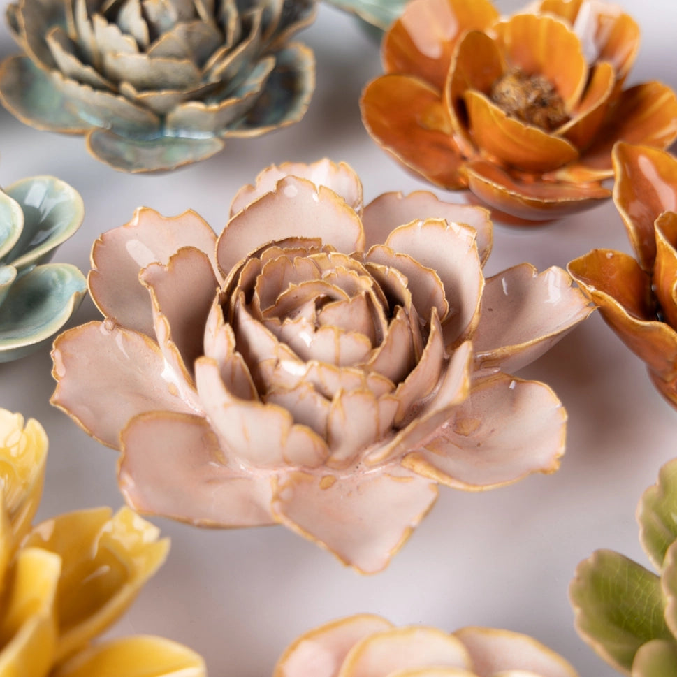 Ceramic Flower Rose Pink Camellia