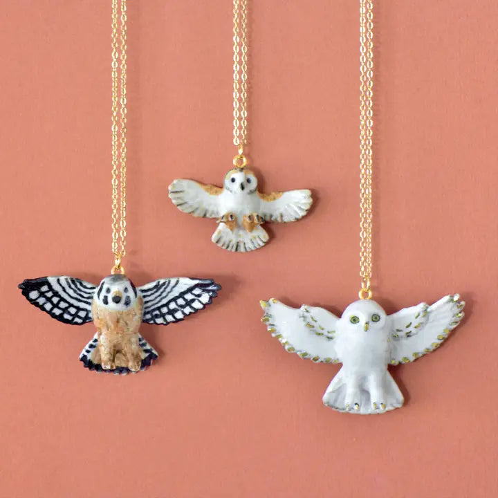 Hand-Painted Porcelain Birds of Prey Necklace