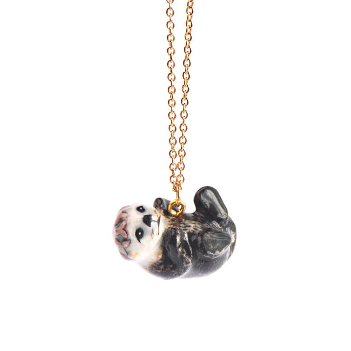 Hand-Painted Porcelain Baby Animal Pendant Necklace