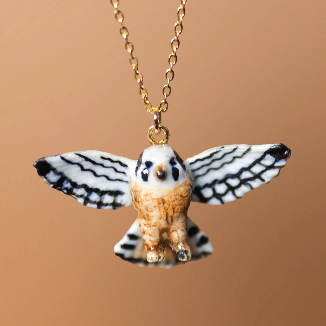 Hand-Painted Porcelain Birds of Prey Necklace