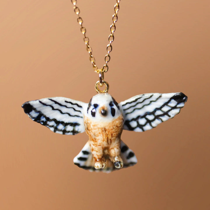 Hand-Painted Porcelain Birds of Prey Necklace