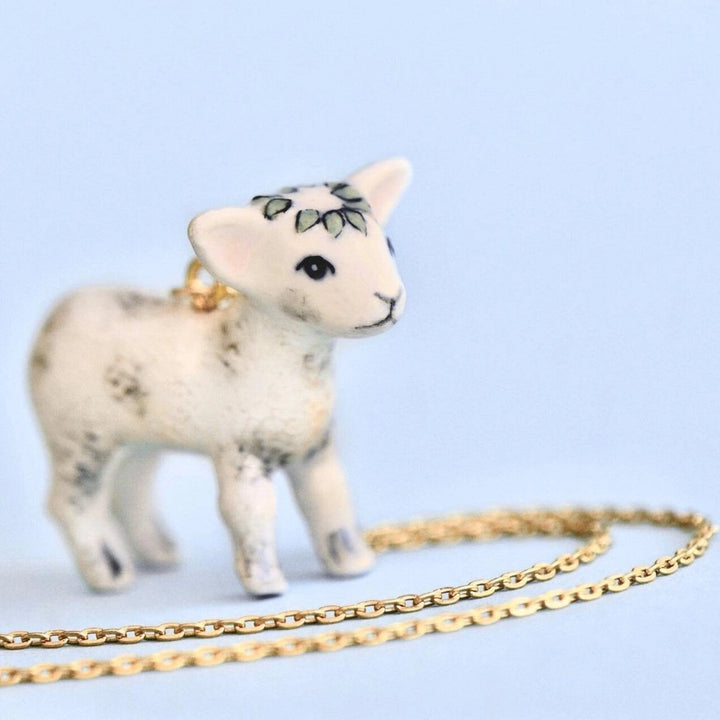 Hand-Painted Porcelain Baby Animal Pendant Necklace