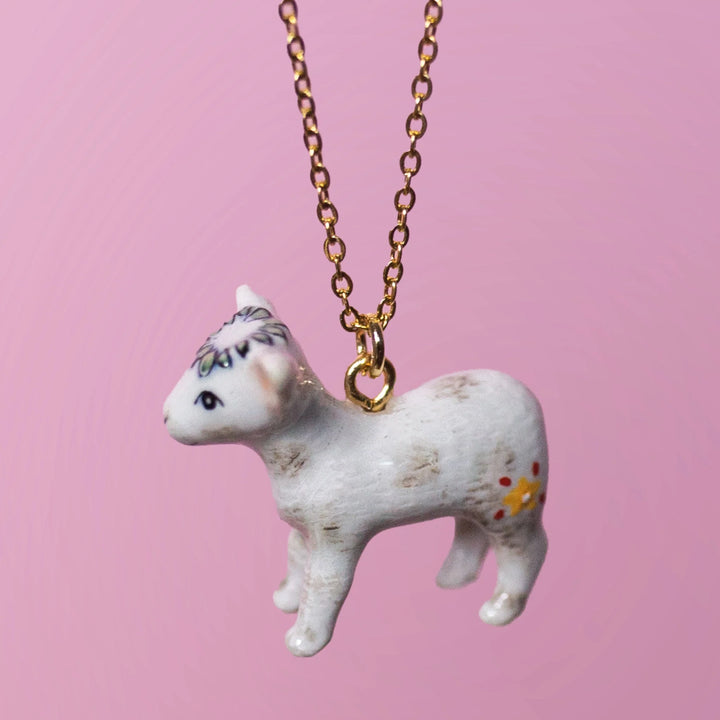 Hand-Painted Porcelain Baby Animal Pendant Necklace