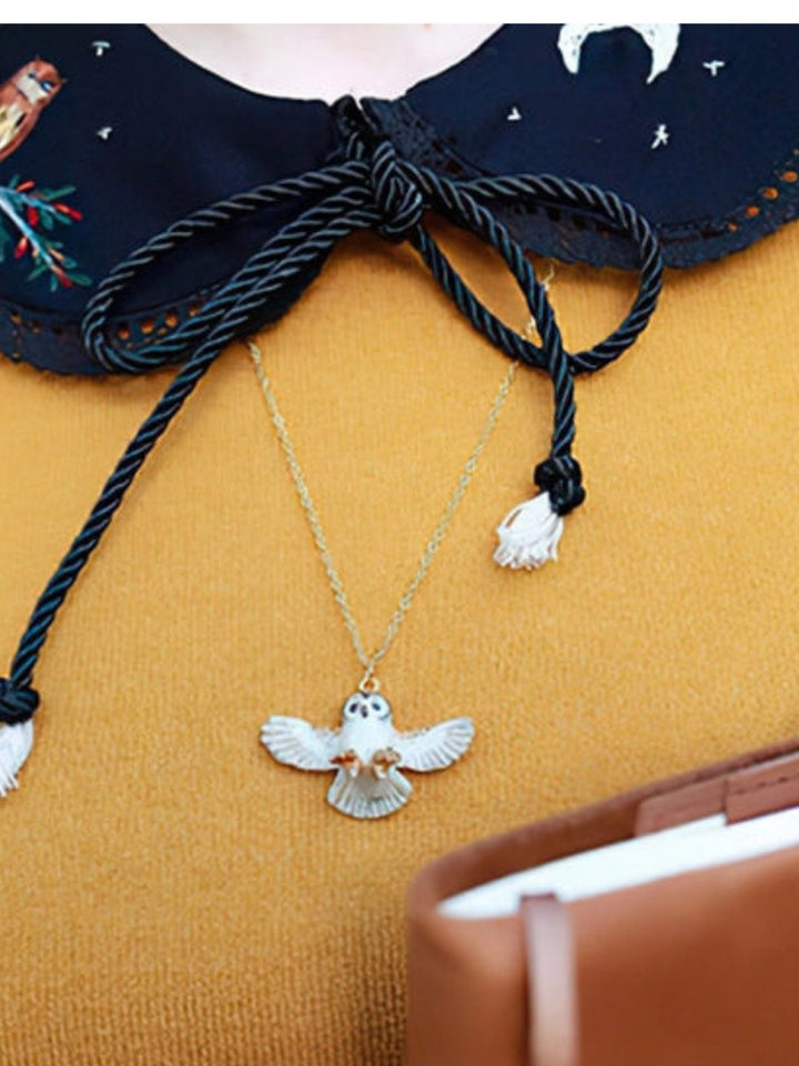 Hand-Painted Porcelain Birds of Prey Necklace