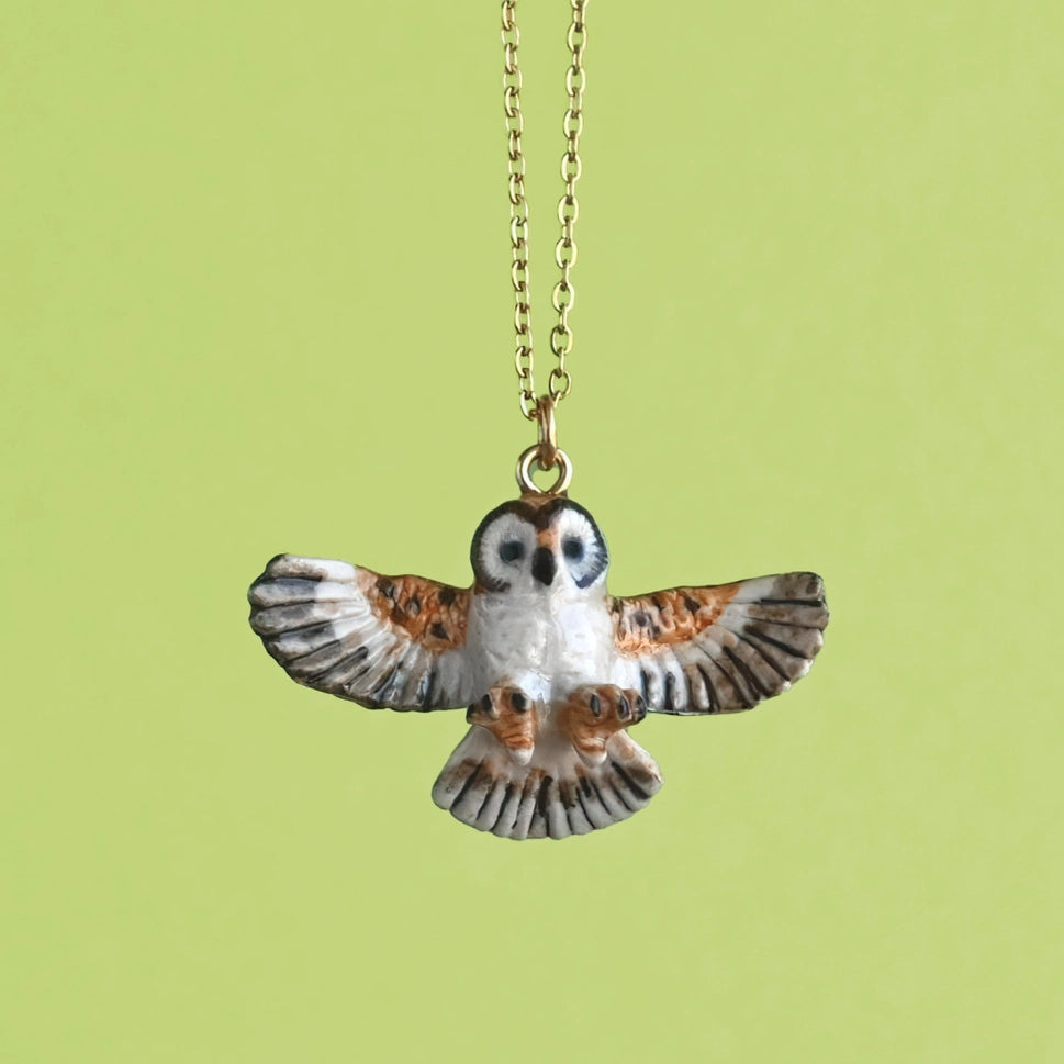 Hand-Painted Porcelain Birds of Prey Necklace
