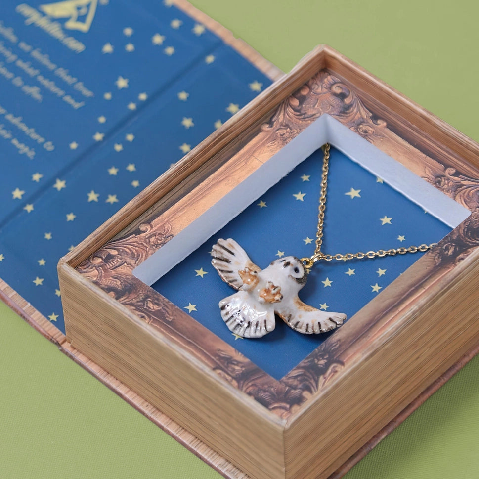 Hand-Painted Porcelain Birds of Prey Necklace