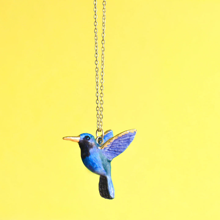 Hand-Painted Porcelain Hummingbird Necklace