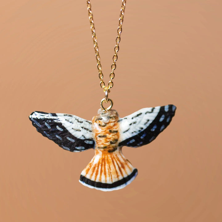 Hand-Painted Porcelain Birds of Prey Necklace