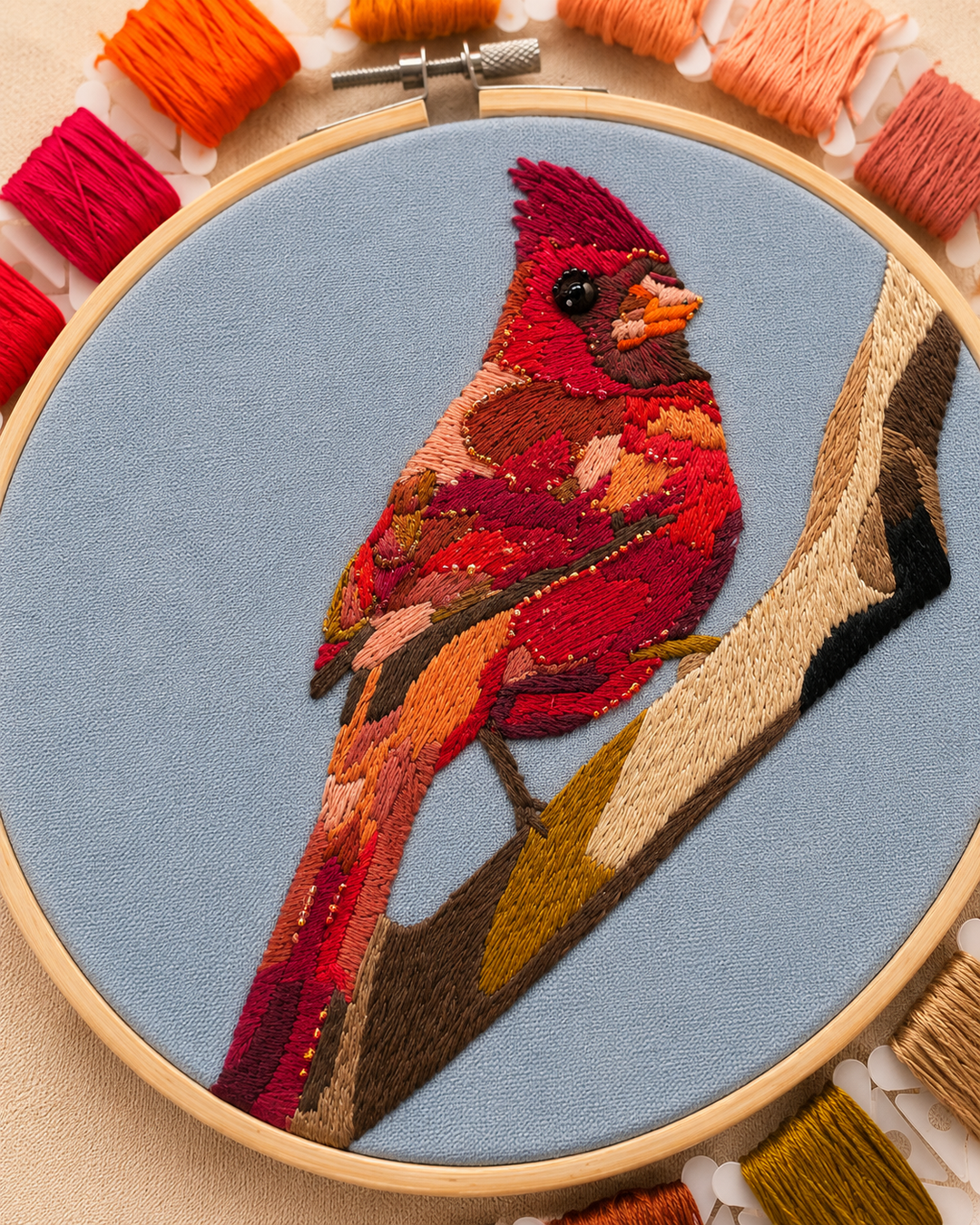 Cardinal Embroidery &amp; Beadwork Kit – Kate Wyatt Fine Art