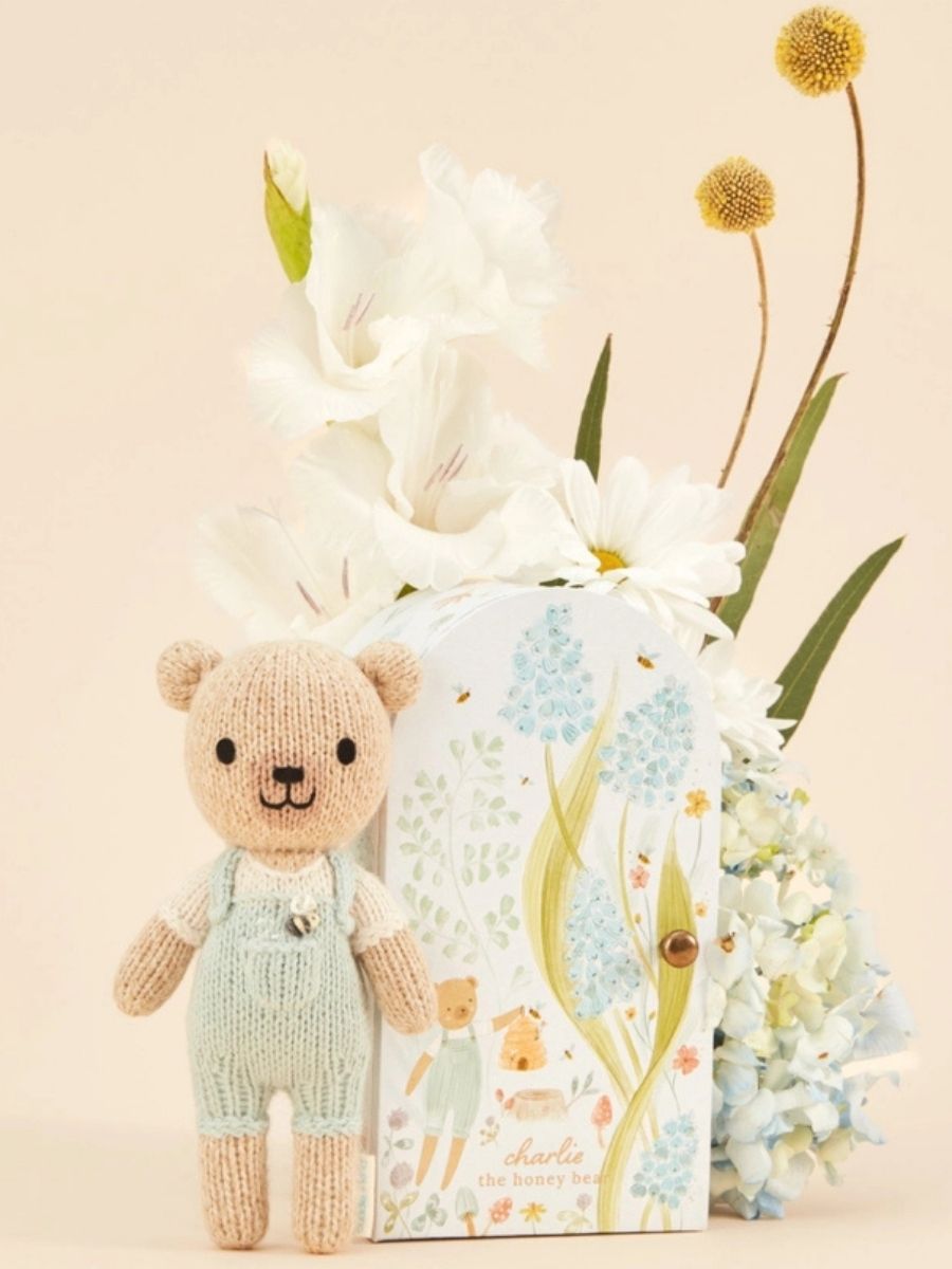 Cuddle + Kind Tiny Charlie the Honey Bear – Hand Knit Organic Cotton Stuffed Animal