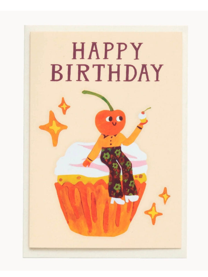 Happy Birthday Cherry Cupcake Greeting Card