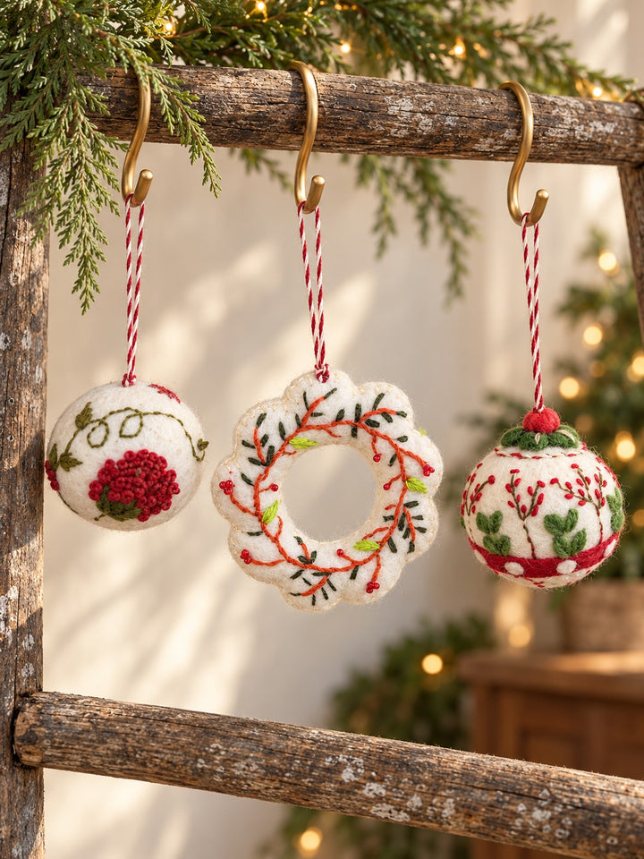 Dainty Embroidered Wool wrath Ornament