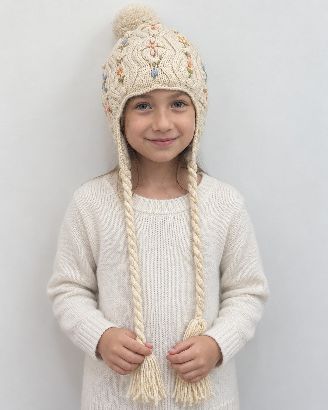 Tilly French Knot Embroidered Wool Earflap Hat