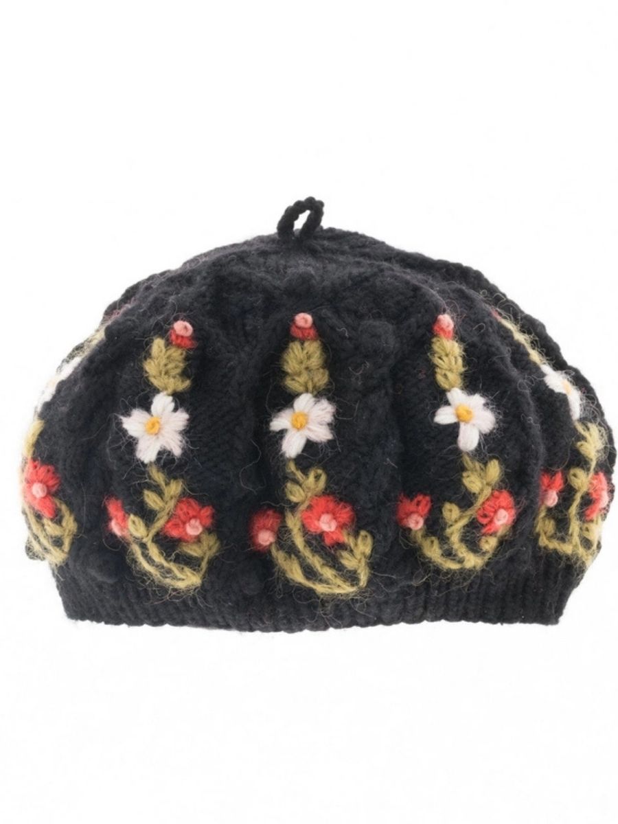 Eleanor French Knot Embroidered Wool Beret