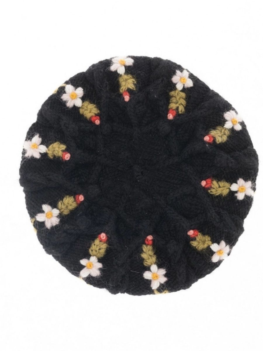 Eleanor French Knot Embroidered Wool Beret