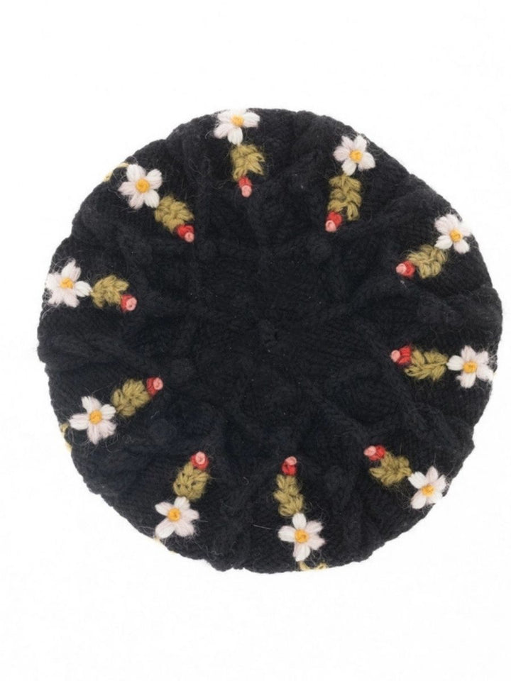 Eleanor French Knot Embroidered Wool Beret