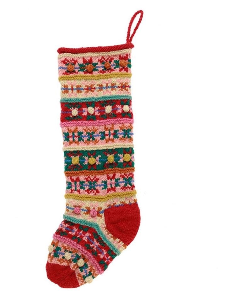 French Knot Fair Isle Hand Knit Wool Christmas Stocking