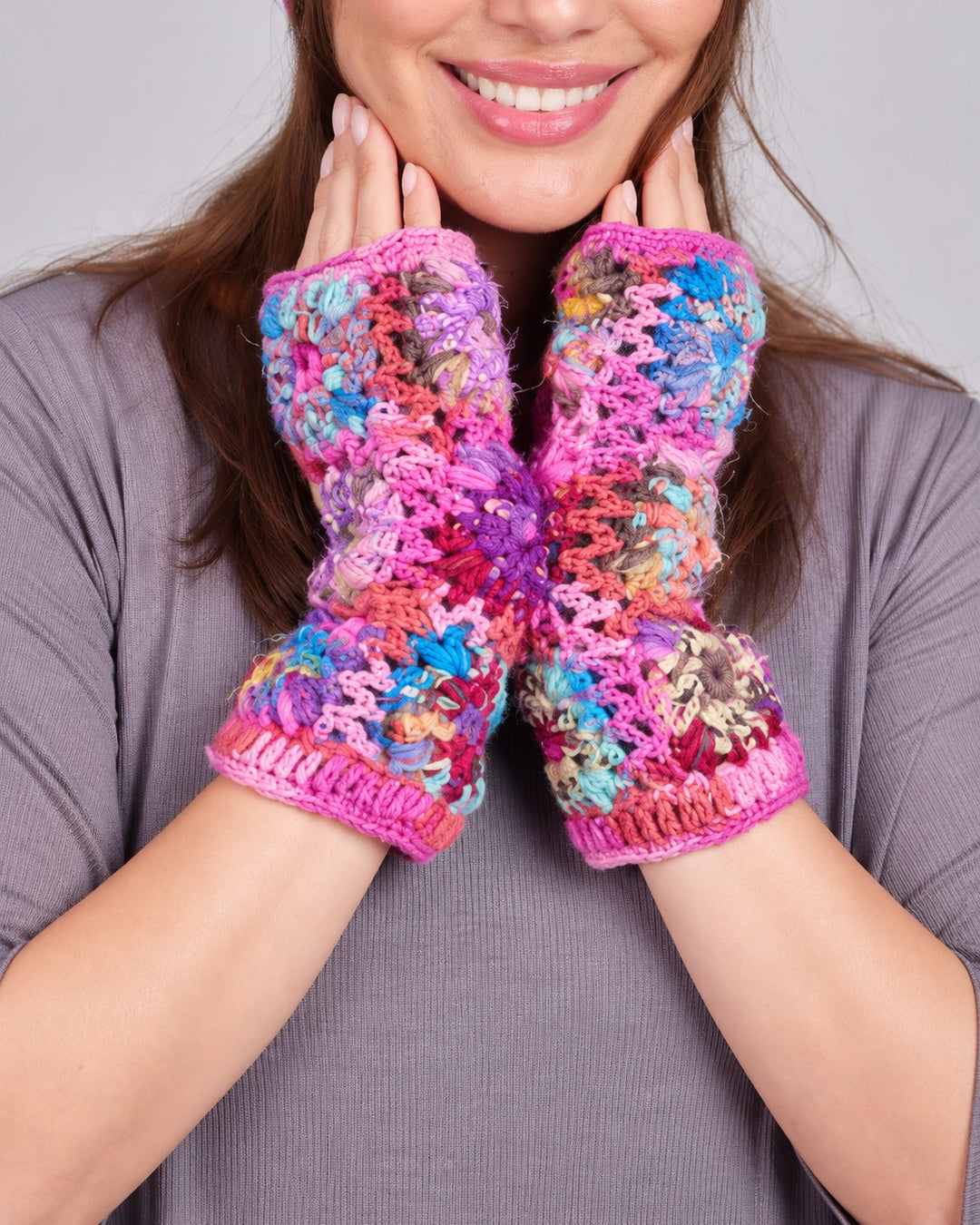 Faye’s Floral Crochet Recycled Silk &amp; Wool Handwarmers