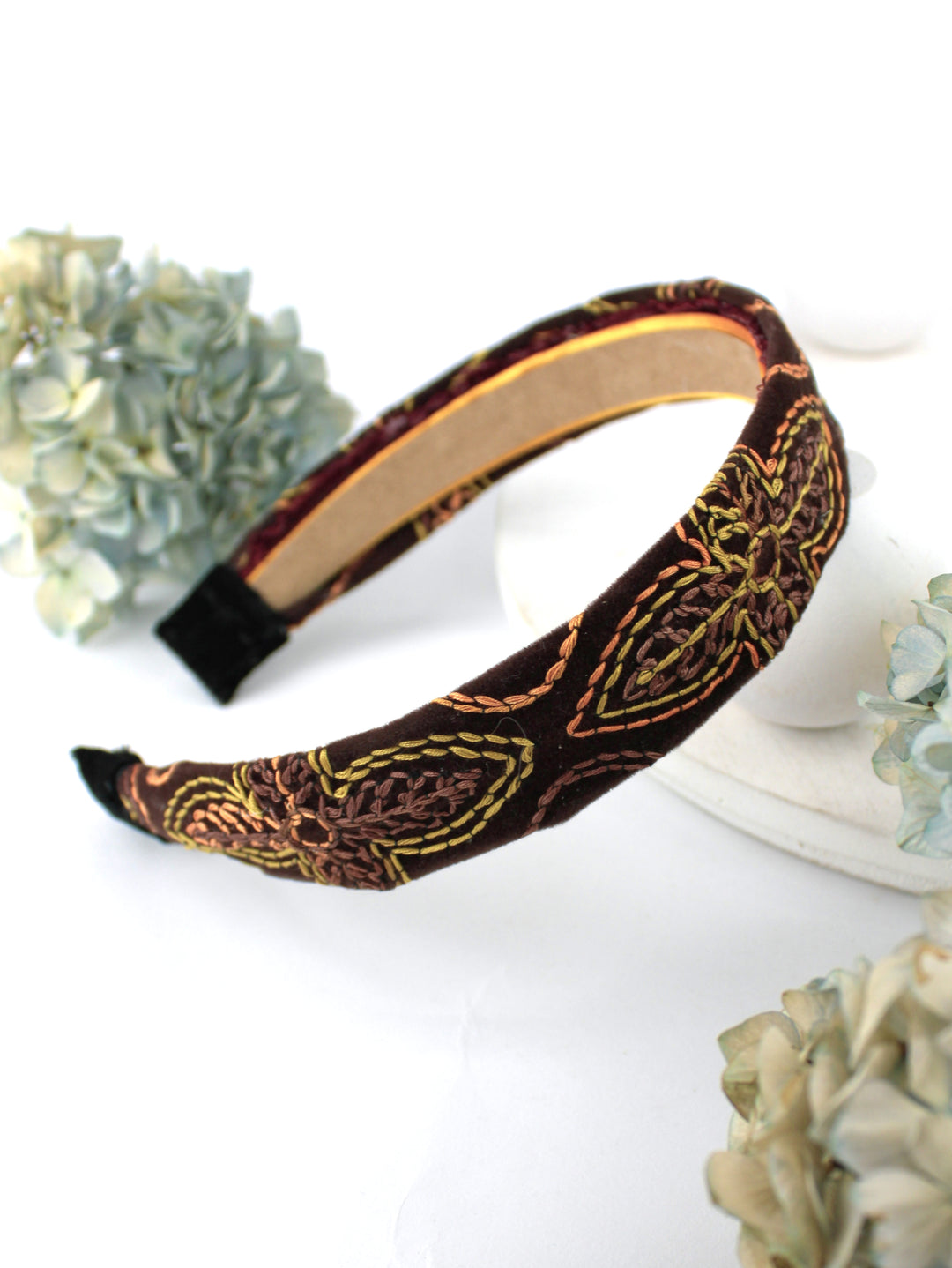 Groovy 1970s Embroidered Velvet Ribbon Headband