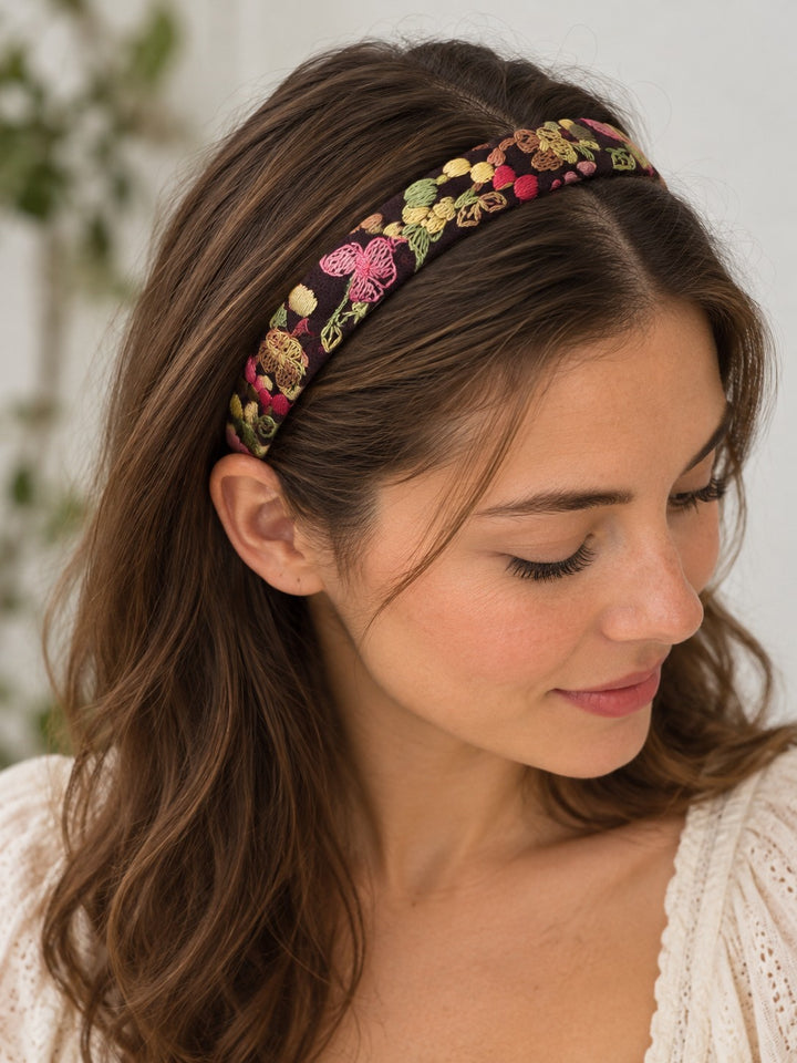 Groovy 1970s Embroidered Velvet Ribbon Headband