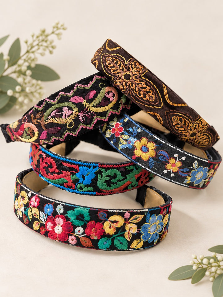 Groovy 1970s Embroidered Velvet Ribbon Headband