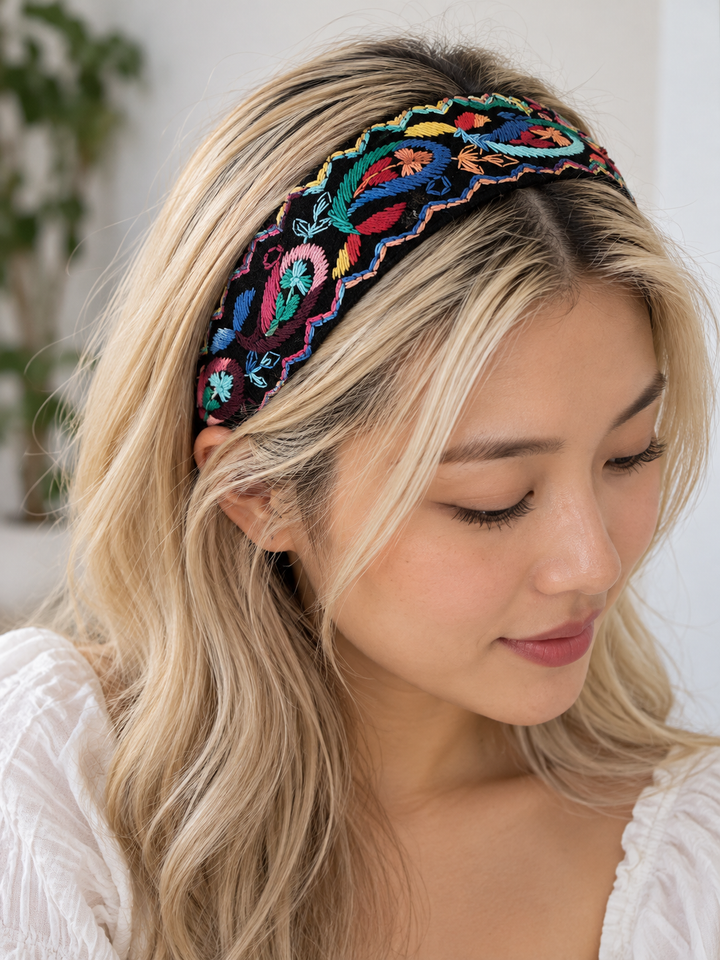 Groovy 1970s Embroidered Velvet Ribbon Headband