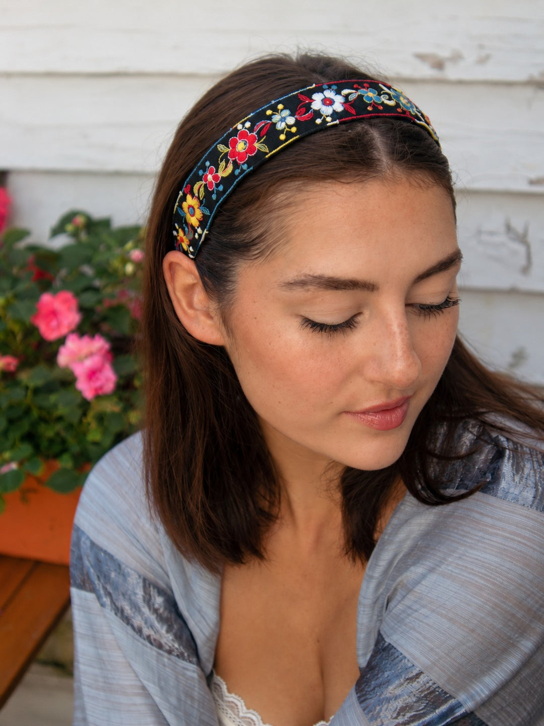 Groovy 1970s Embroidered Velvet Ribbon Headband