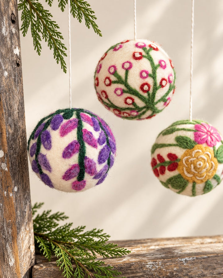 Hand Felted Wool Ball Ornament - Wisteria Bough
