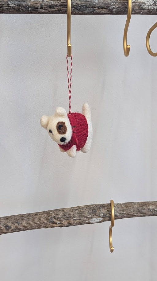 Hello Santa! Wool Dog Ornament