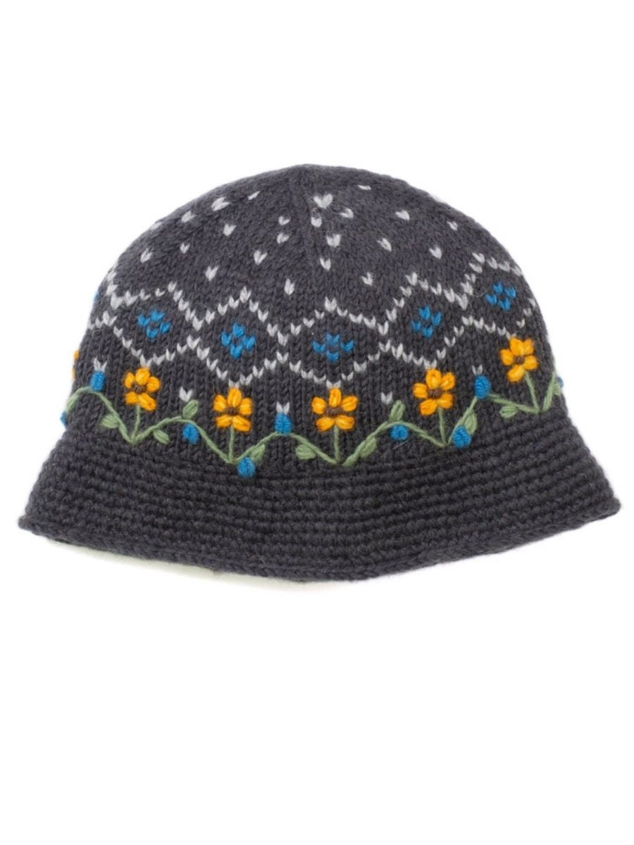 Emma Handknit  Wool  Embroidered Bucket Hat