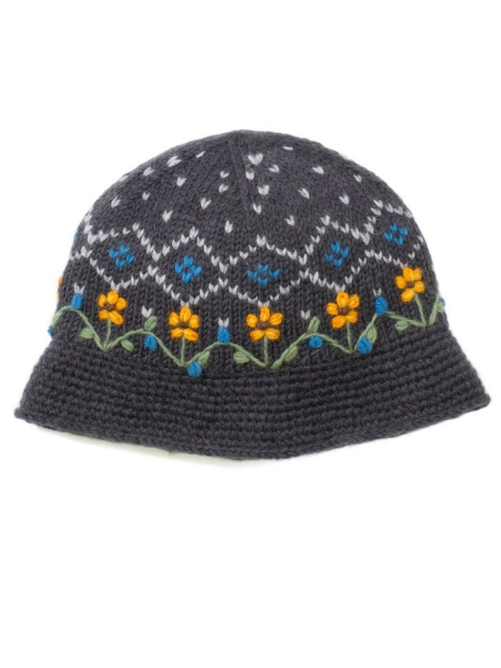 Emma Handknit  Wool  Embroidered Bucket Hat
