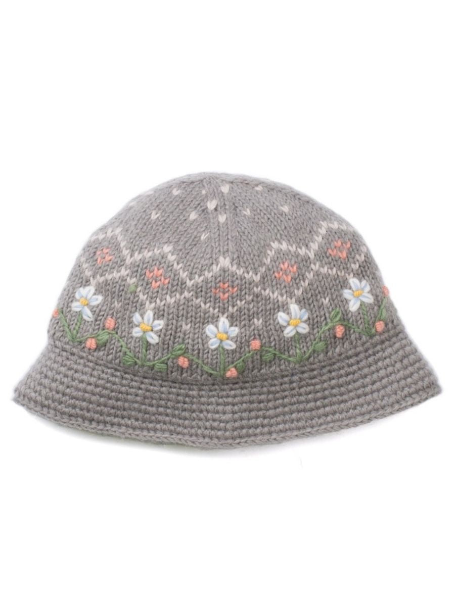 Emma Handknit  Wool  Embroidered Bucket Hat