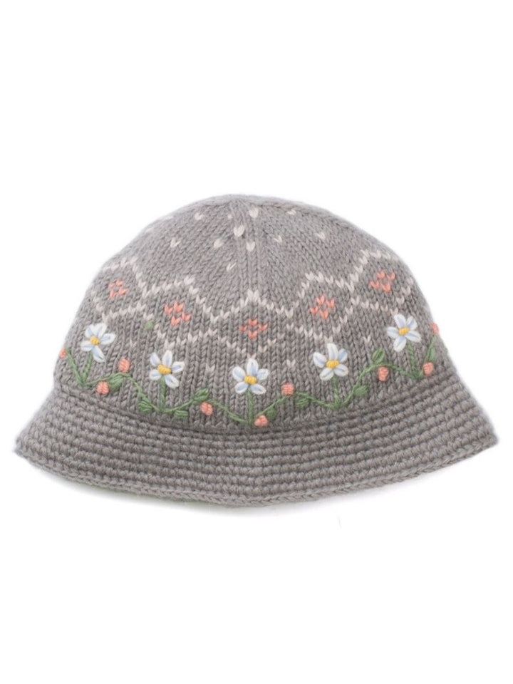 Emma Handknit  Wool  Embroidered Bucket Hat