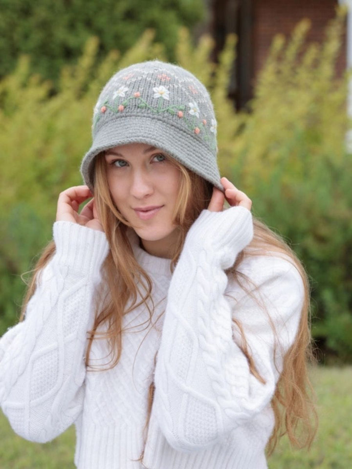 Emma Handknit  Wool  Embroidered Bucket Hat