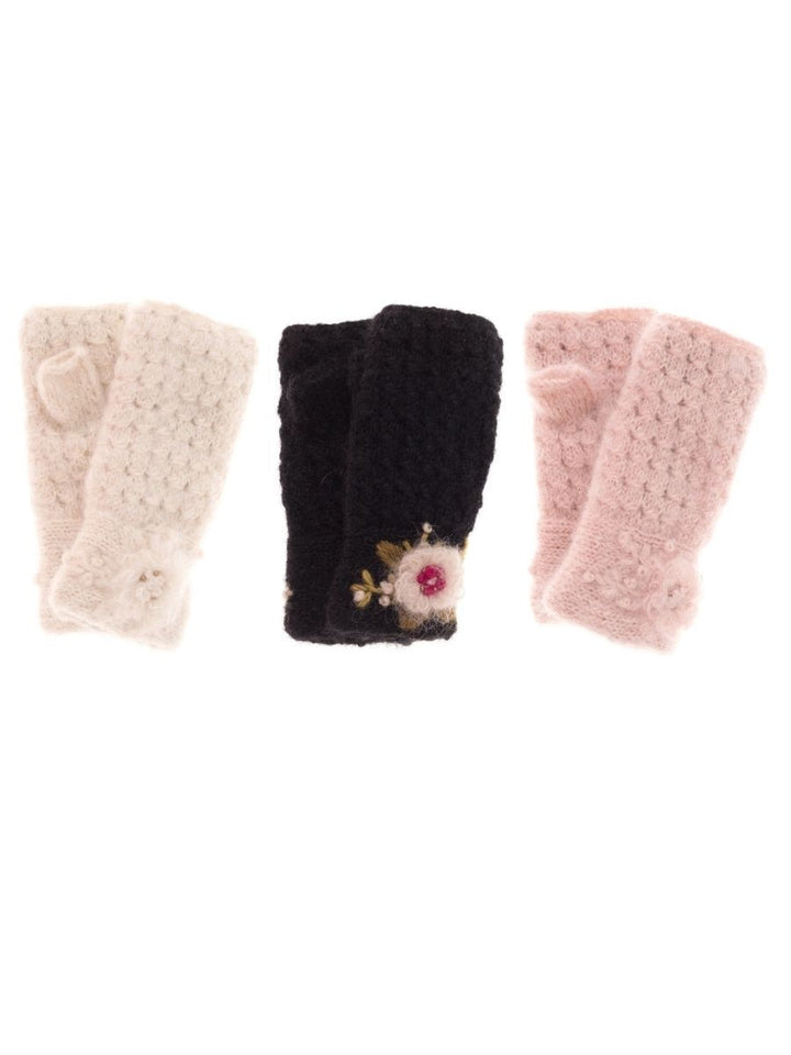Mae French Knot Mohair Wool Handwarmer Fingerless Mittens