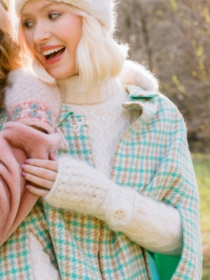 Mae French Knot Mohair Wool Handwarmer Fingerless Mittens
