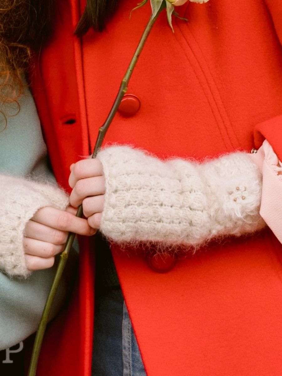 Mae French Knot Mohair Wool Handwarmer Fingerless Mittens