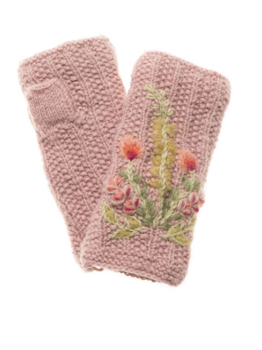Meadow French Knot Embroidered Wool Handwarmers